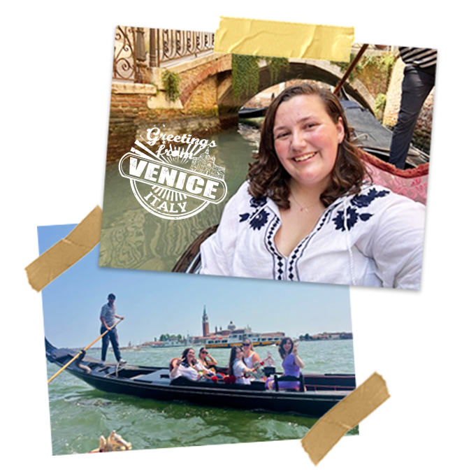A picture of me on a gondola ride in venice with friends.